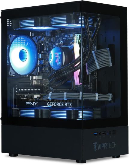 ViprTech Reaper 3.0 Liquid-Cooled PC - AMD Ryzen 7 7700 (5.3Ghz Turbo), RTX 4070 Super 12GB, 32GB DDR5 6400, 2TB NVMe SSD, 800W Gold, VR-Ready, WiFi BT, Win 11, Gaming Desktop Computer Black